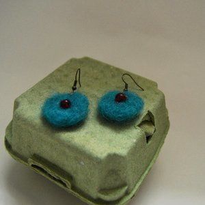 Turqoise wool felted handcrafted beaded earrings